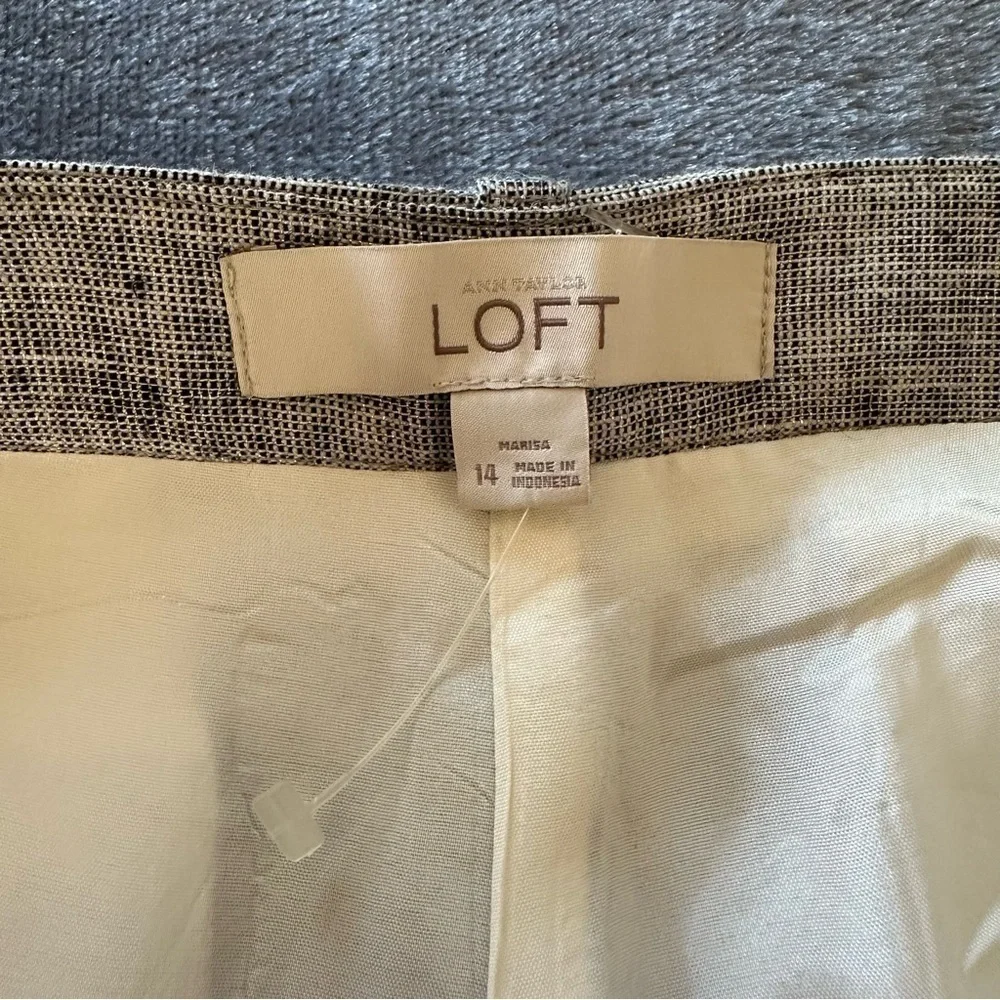 NWOT ANN TAYLOR Marled Gray Shimmer Linen Blend Straight Crop Pants Size 14